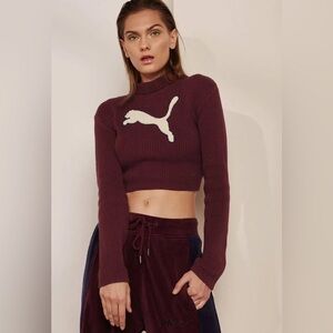 NWT Fenty x Puma Cropped Ribbed Burgundy Turtleneck Sweater, size small